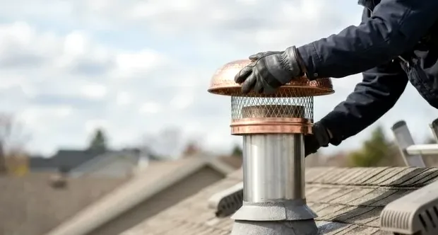 Installing a chimney cap to stop downdrafts in Little Canada