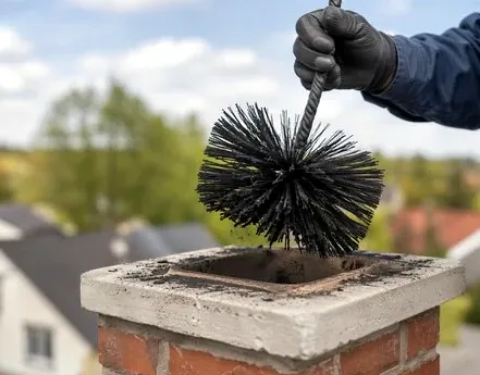 Sweeping brush in a flue in St. Anthony